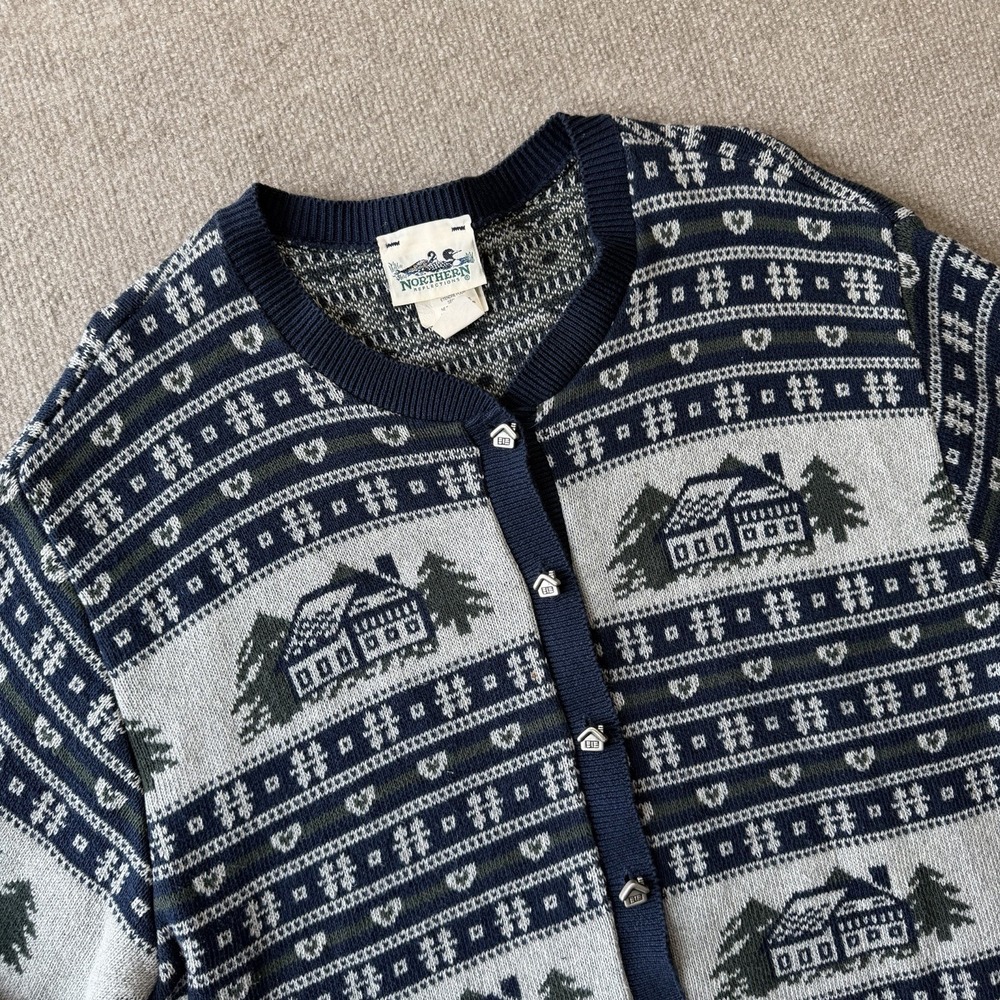 Vintage Northern Reflections Sweater Cardigan Woman's XL Blue Chalet Ski 90s